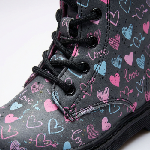 Bottines enfant hiver motif love, semelle épaisse et maintien optimal du pied
