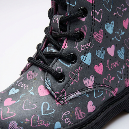 Bottines enfant hiver motif love, semelle épaisse et maintien optimal du pied