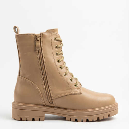 Chaussures femme beige style bottines montantes – détail cuir et lacets