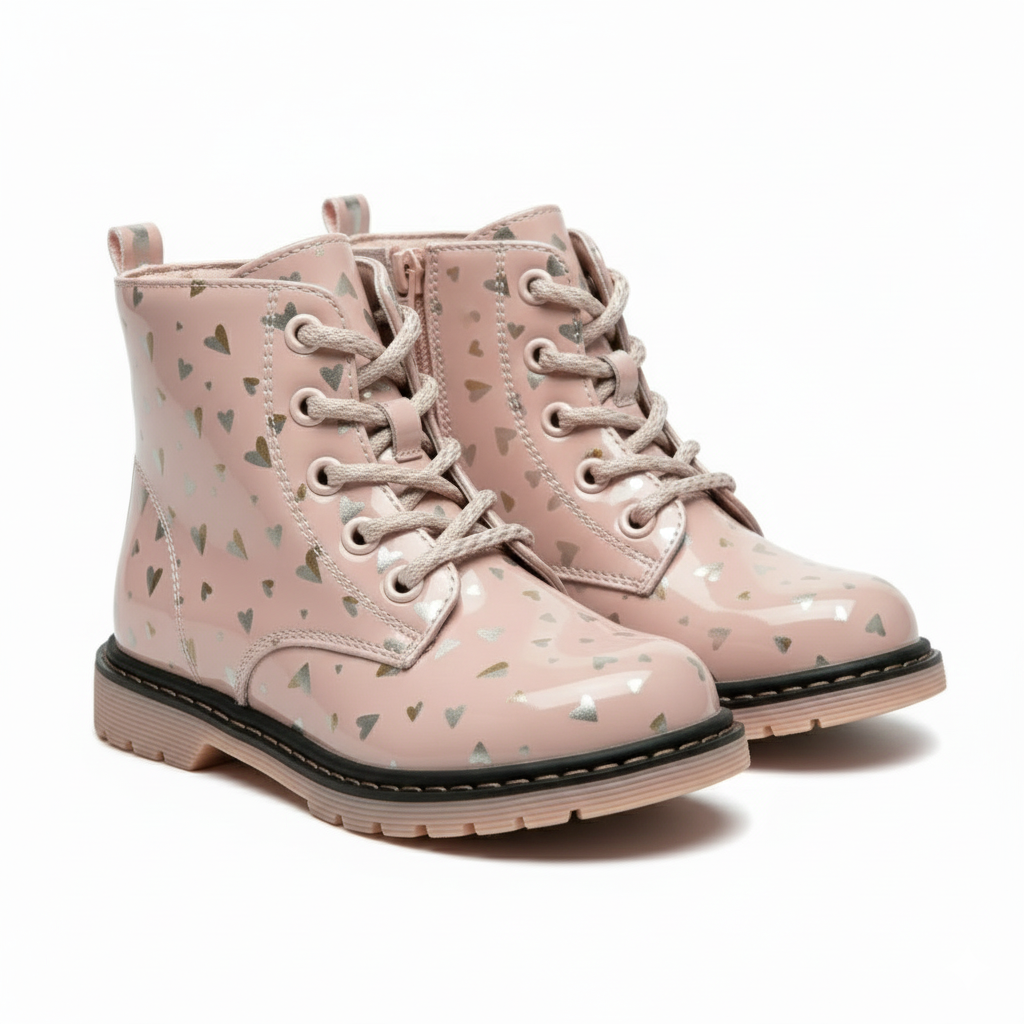 Bottines Enfant Roses Motifs Cœurs – Importées d’Espagne