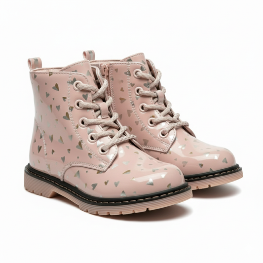Bottines Enfant Roses Motifs Cœurs – Importées d’Espagne