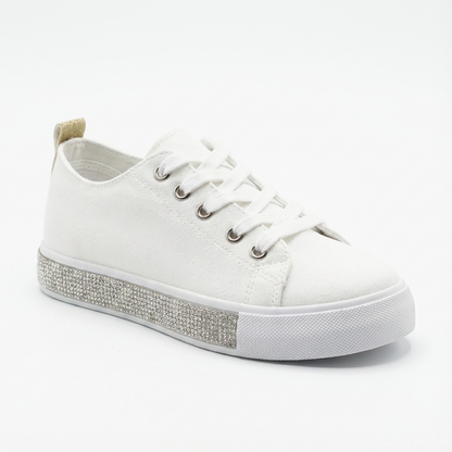 Chaussures sneakers blanches modernes pour femme avec détails brillants et design chic 🤍💎
