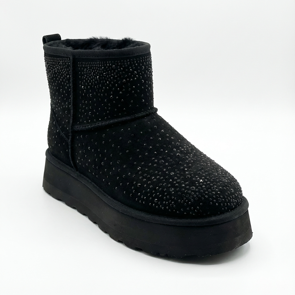 Bottines femme noires confortables, style hiver chic, intérieur fourré, semelle robuste, chaussures tendance pour usage quotidien, vue produit professionnelle.
